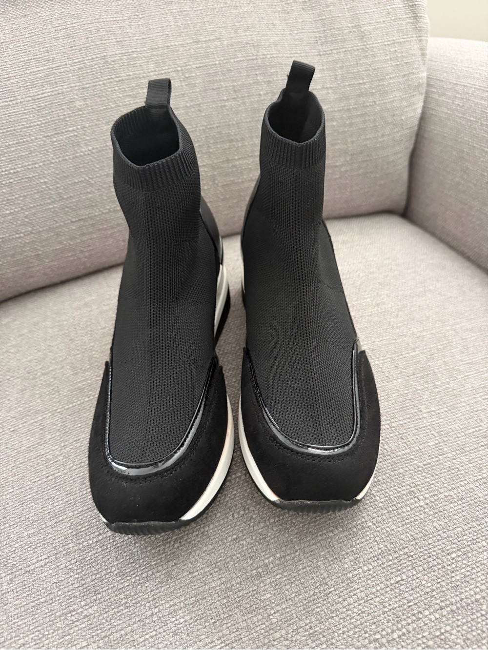 French Connection Black Sock Sneakers with White Sole